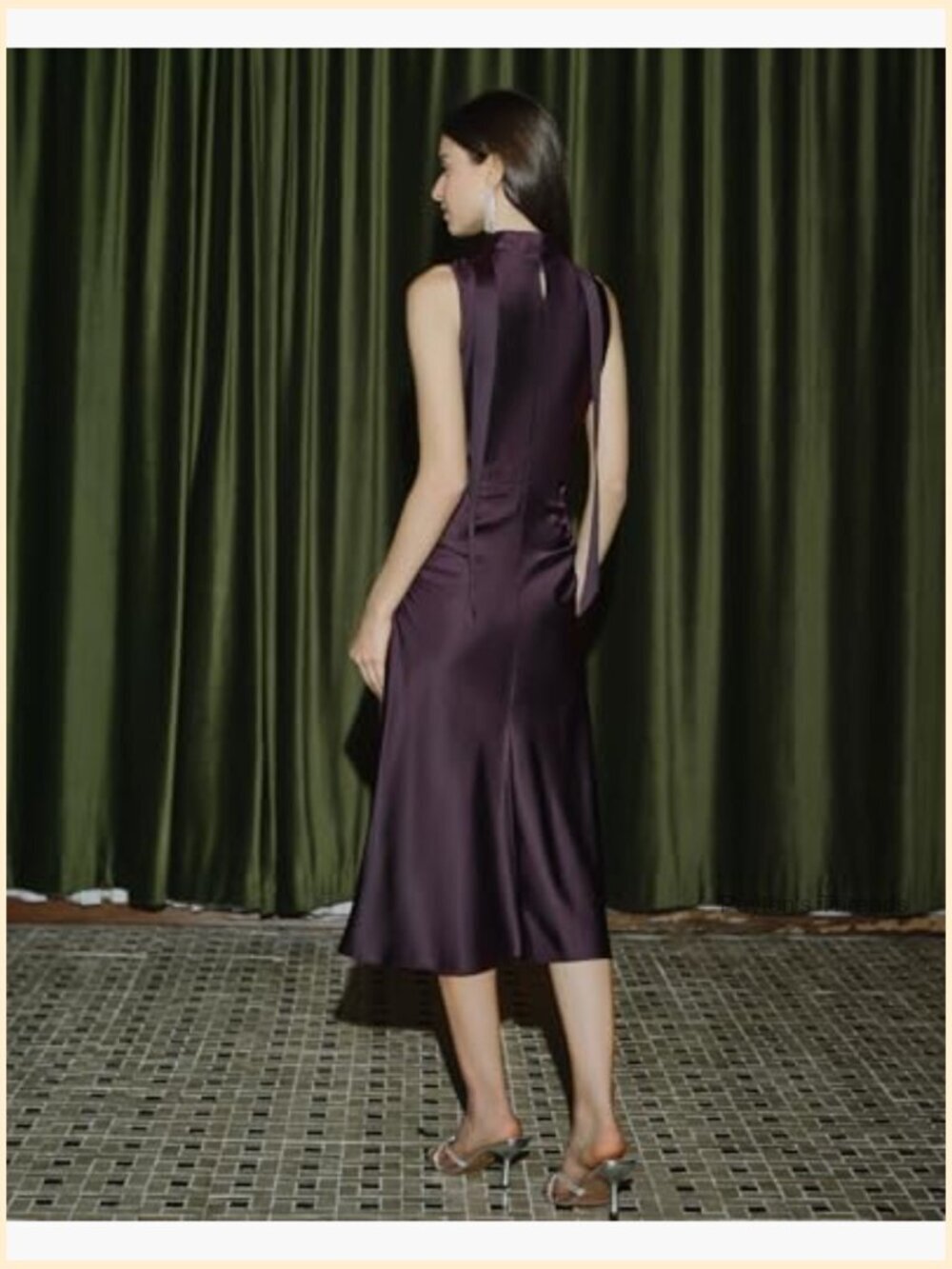 Satin Cowl Neck Sleeveless Midi Dress Party Formal - Picture 3 of 7